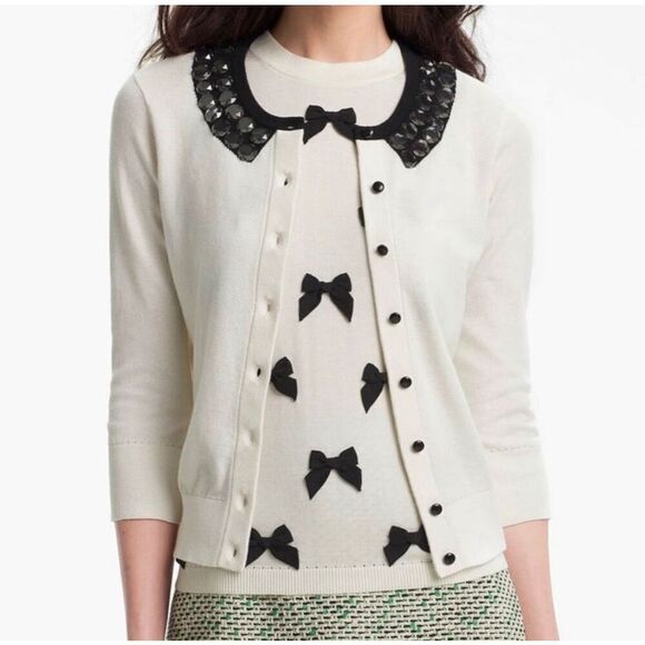 kate spade Sweaters - Kate Spade Kati silk cashmere jeweled S Peter Pan cardigan